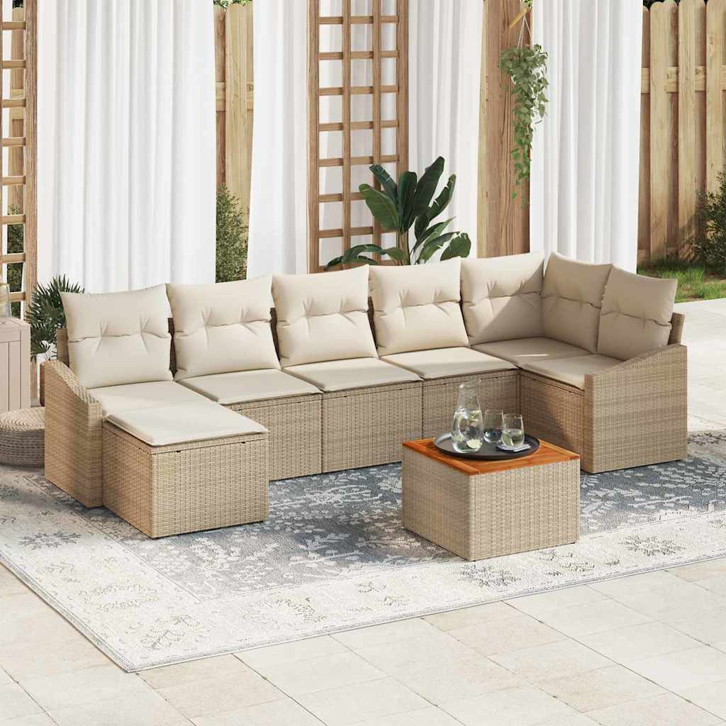 Gartensofa-set mit Speicher 8 pcs Beige und Creme Poly-Rattan