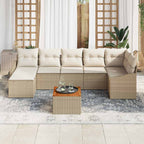 Gartensofa-set mit Speicher 8 pcs Beige und Creme Poly-Rattan