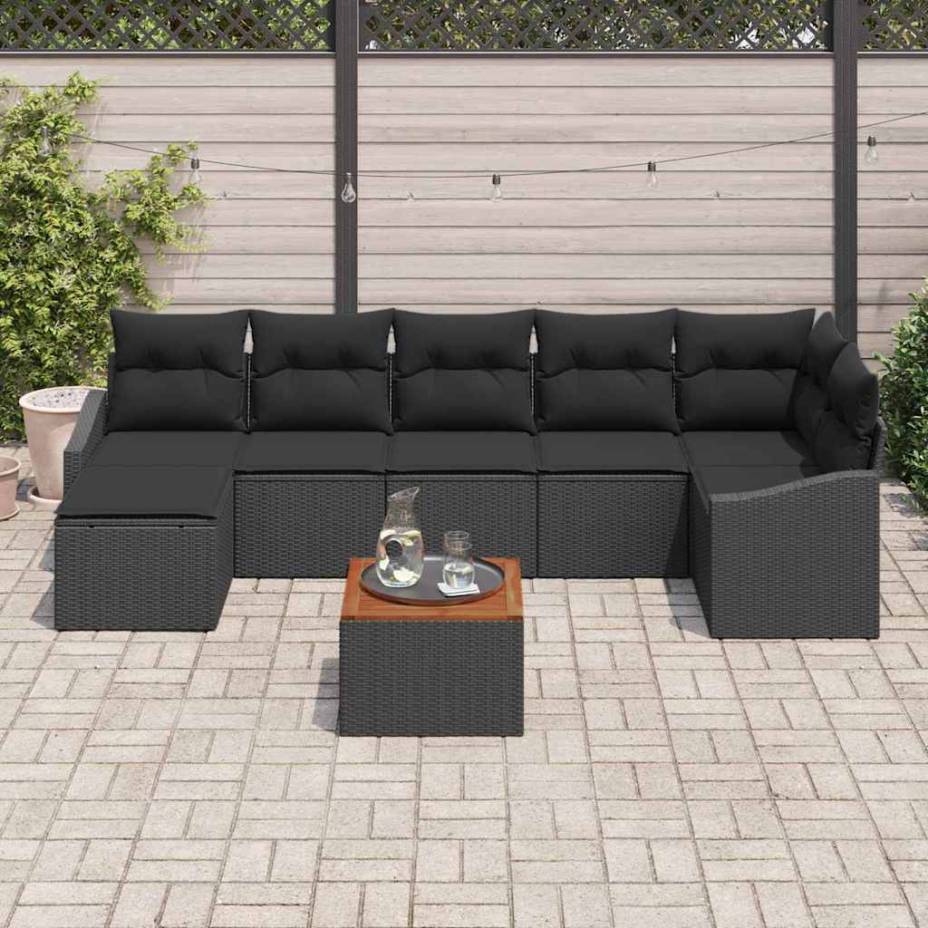 Gartensofa-set mit Speicher 8 pcs Schwarz Poly-Rattan