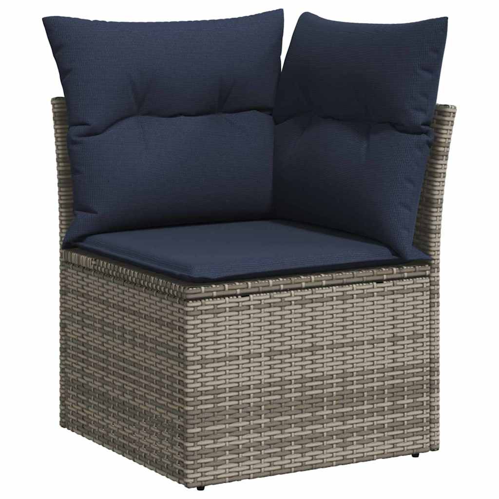 Gartensofa-set 8 pcs Grau und Marineblau Poly-Rattan