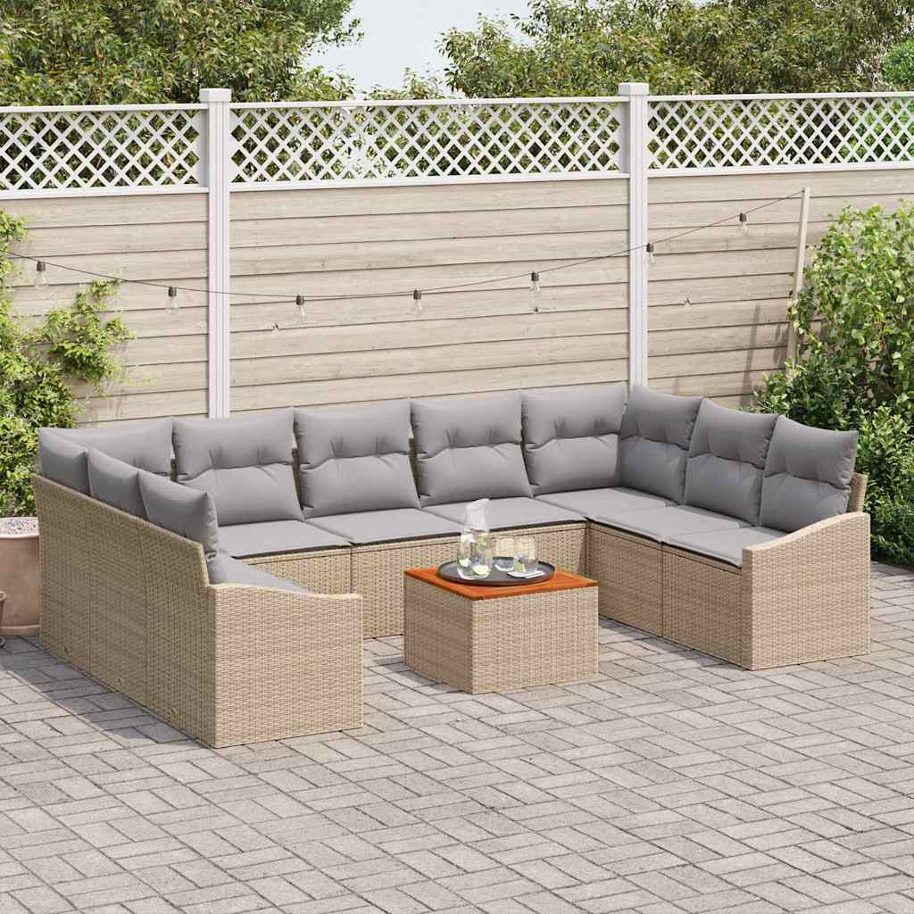 Gartensofa-set 10 pcs Beige und Hellgrau Poly-Rattan