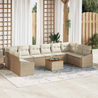 Gartensofa-set mit Speicher 11 pcs Beige und Creme Poly-Rattan