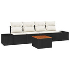 Gartensofa-set mit Speicher 5 pcs Schwarz und Creme Poly-Rattan