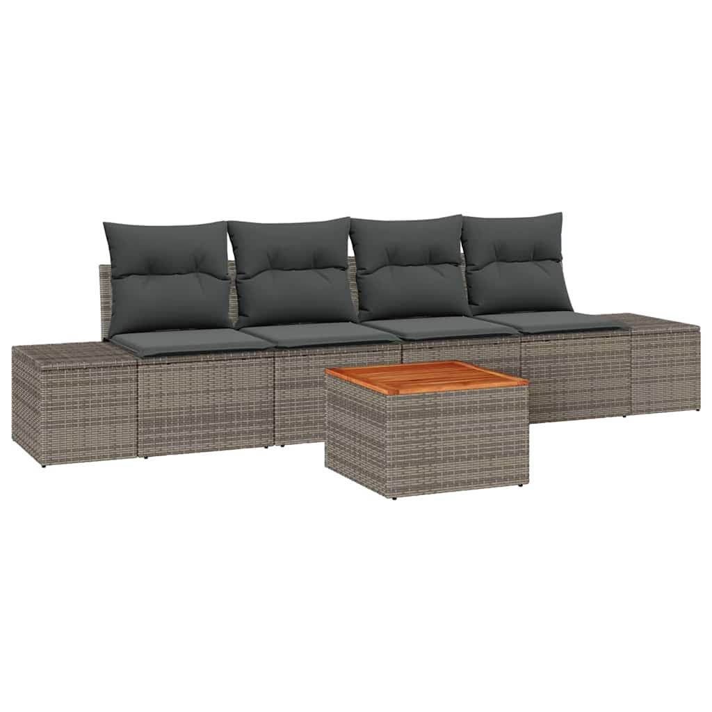 Gartensofa-set mit Speicher 5 pcs Grau Poly-Rattan