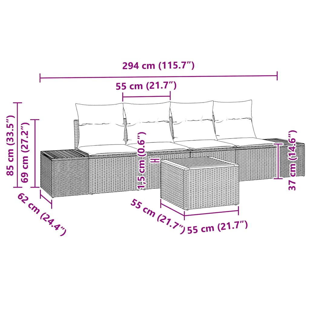 Gartensofa-set mit Speicher 5 pcs Grau Poly-Rattan