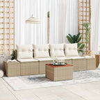 Gartensofa-set mit Speicher 5 pcs Beige und Creme Poly-Rattan
