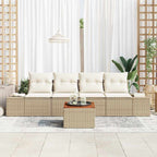 Gartensofa-set mit Speicher 5 pcs Beige und Creme Poly-Rattan