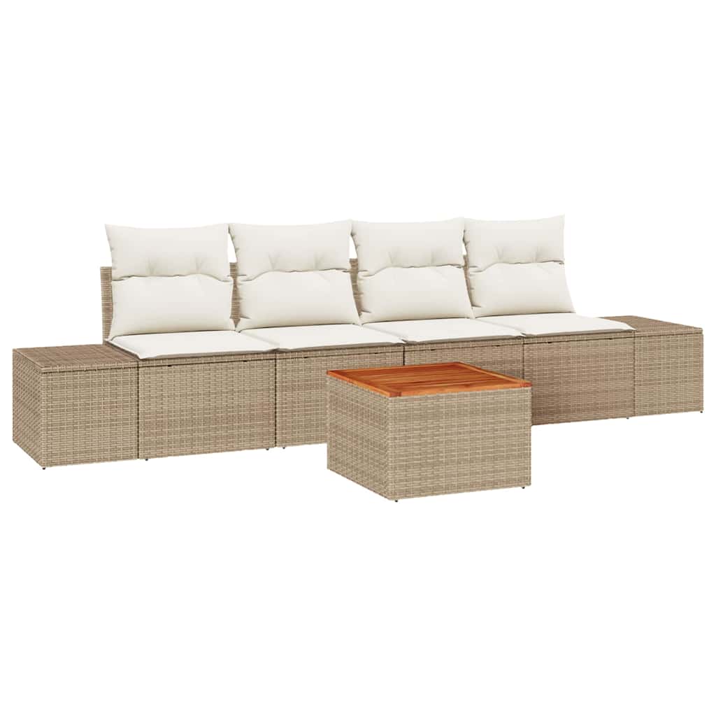 Gartensofa-set mit Speicher 5 pcs Beige und Creme Poly-Rattan