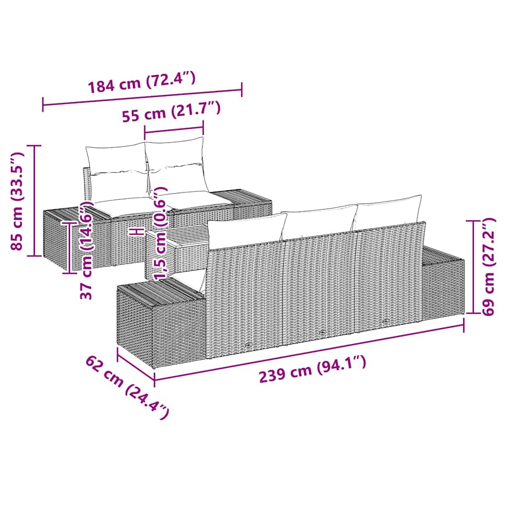 Gartensofa-set mit Speicher 6 pcs Grau Poly-Rattan
