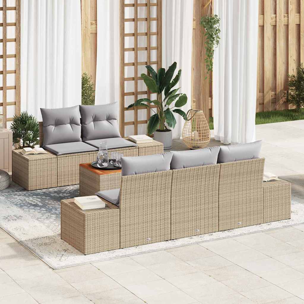 Gartensofa-set 6 pcs Beige und Hellgrau Poly-Rattan