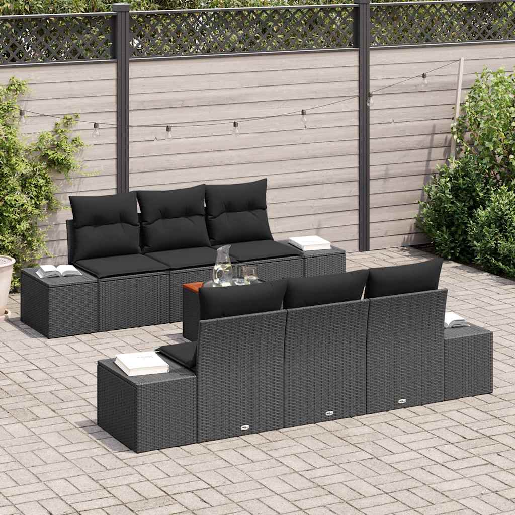Gartensofa-set mit Speicher 7 pcs Schwarz Poly-Rattan