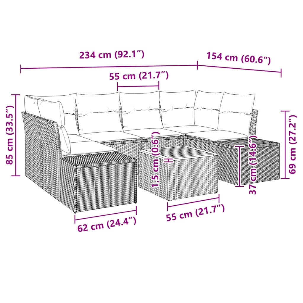 Gartensofa-set mit Speicher 7 pcs Schwarz und Creme Poly-Rattan