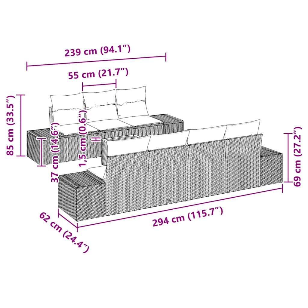 Gartensofa-set mit Speicher 8 pcs Grau Poly-Rattan