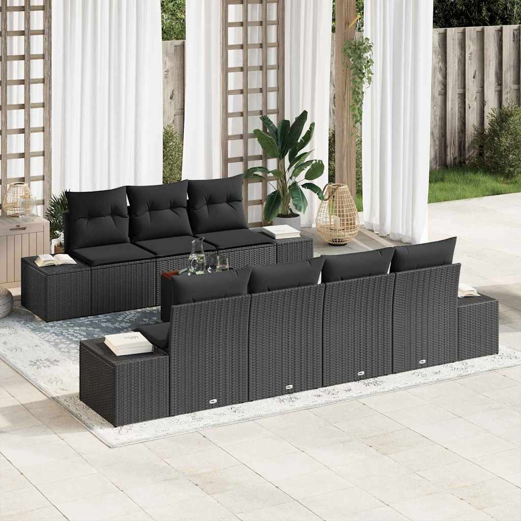 Gartensofa-set mit Speicher 8 pcs Schwarz Poly-Rattan