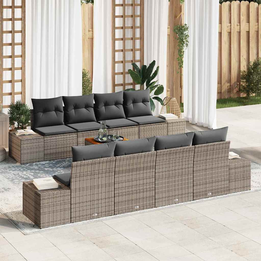 Gartensofa-set mit Speicher 9 pcs Grau Poly-Rattan