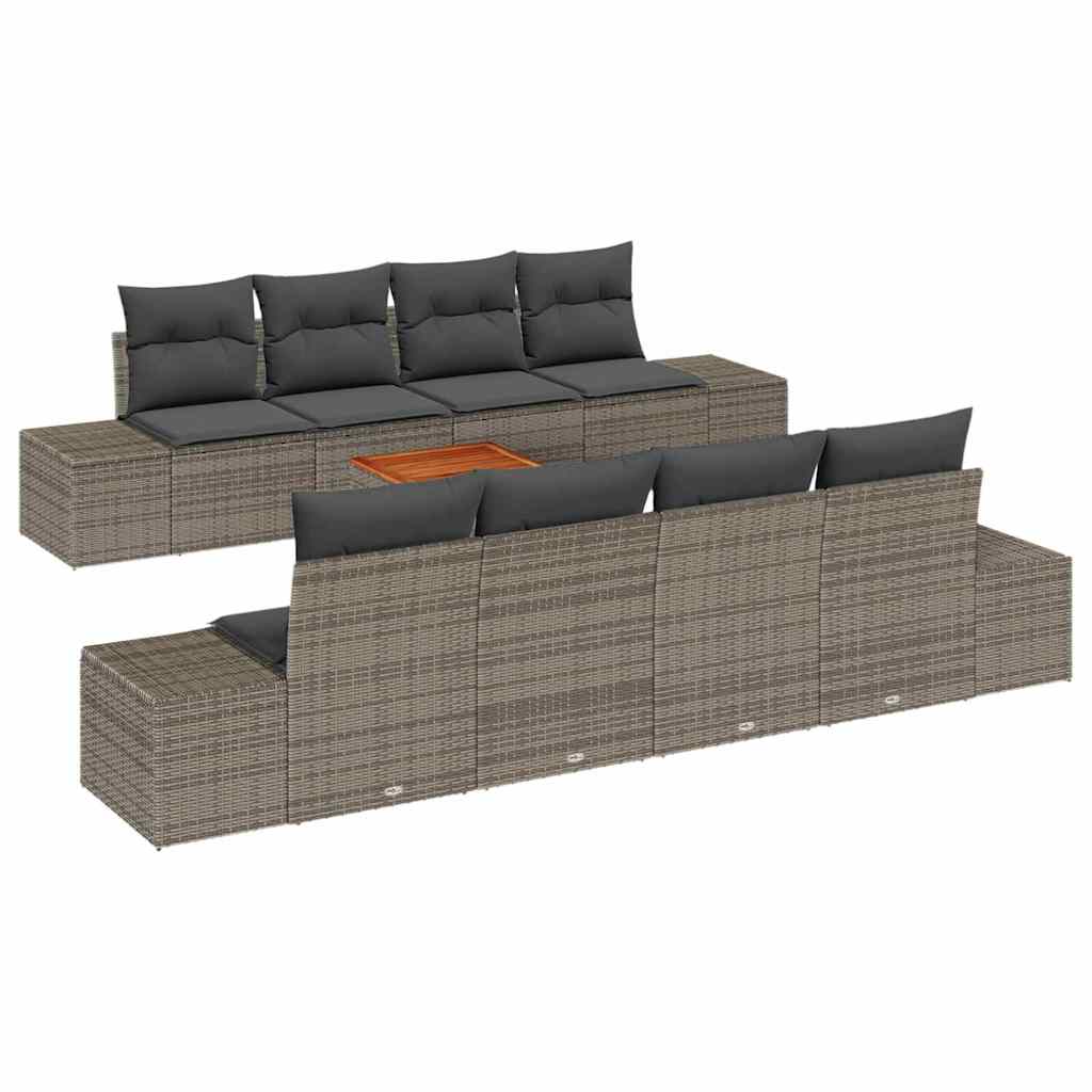Gartensofa-set mit Speicher 9 pcs Grau Poly-Rattan