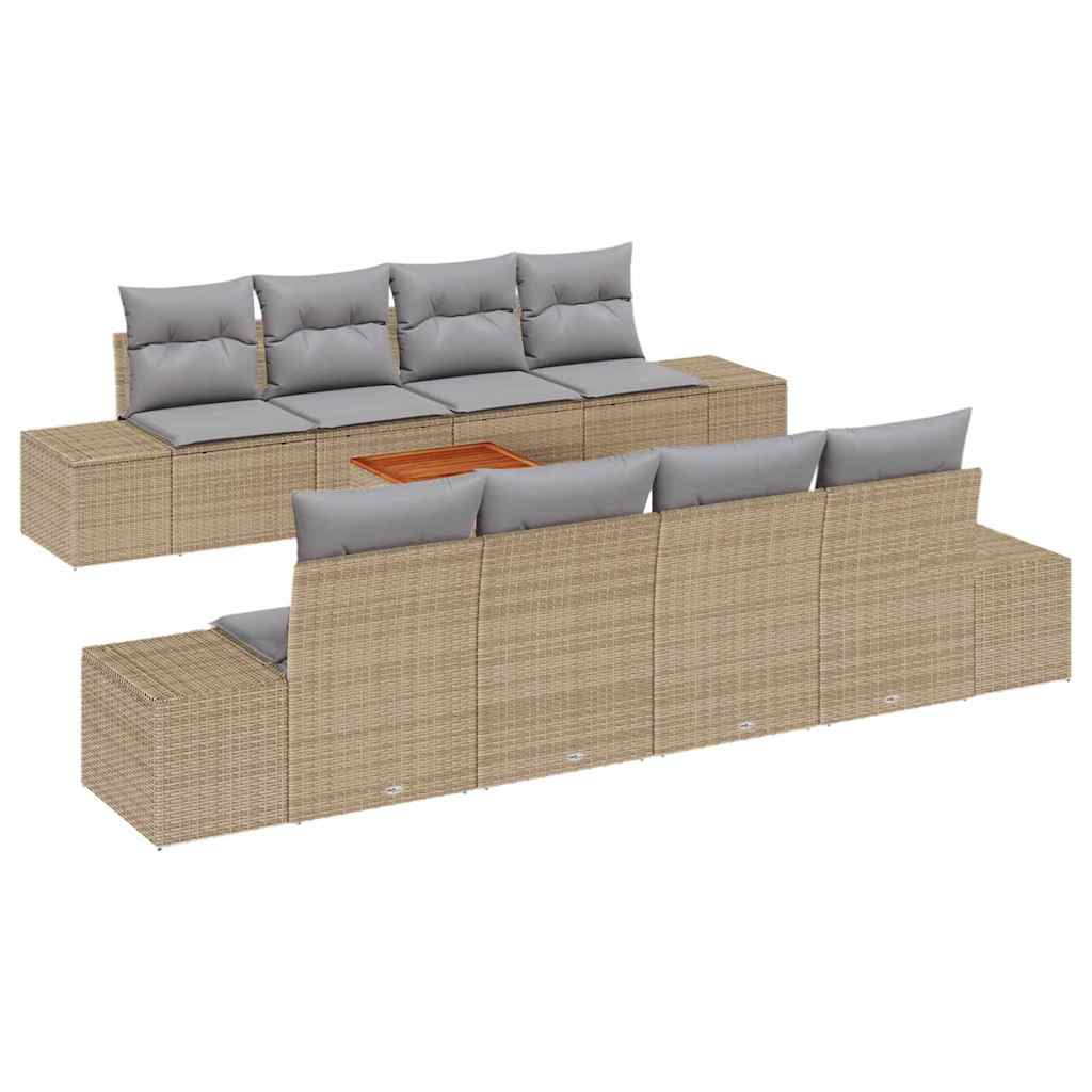 Gartensofa-set 9 pcs Beige und Hellgrau Poly-Rattan