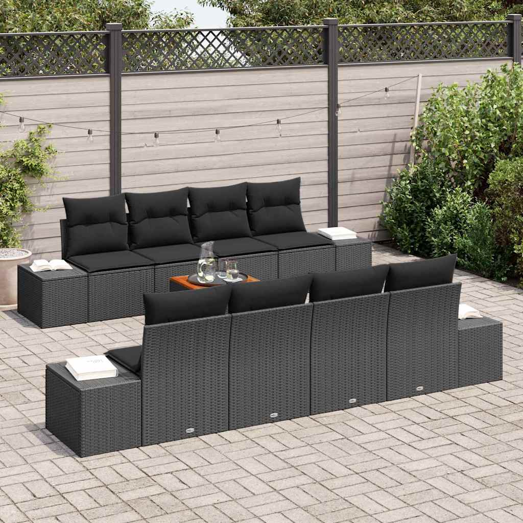 Gartensofa-set mit Speicher 9 pcs Schwarz Poly-Rattan