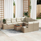 Gartensofa-set mit Speicher 9 pcs Beige und Creme Poly-Rattan