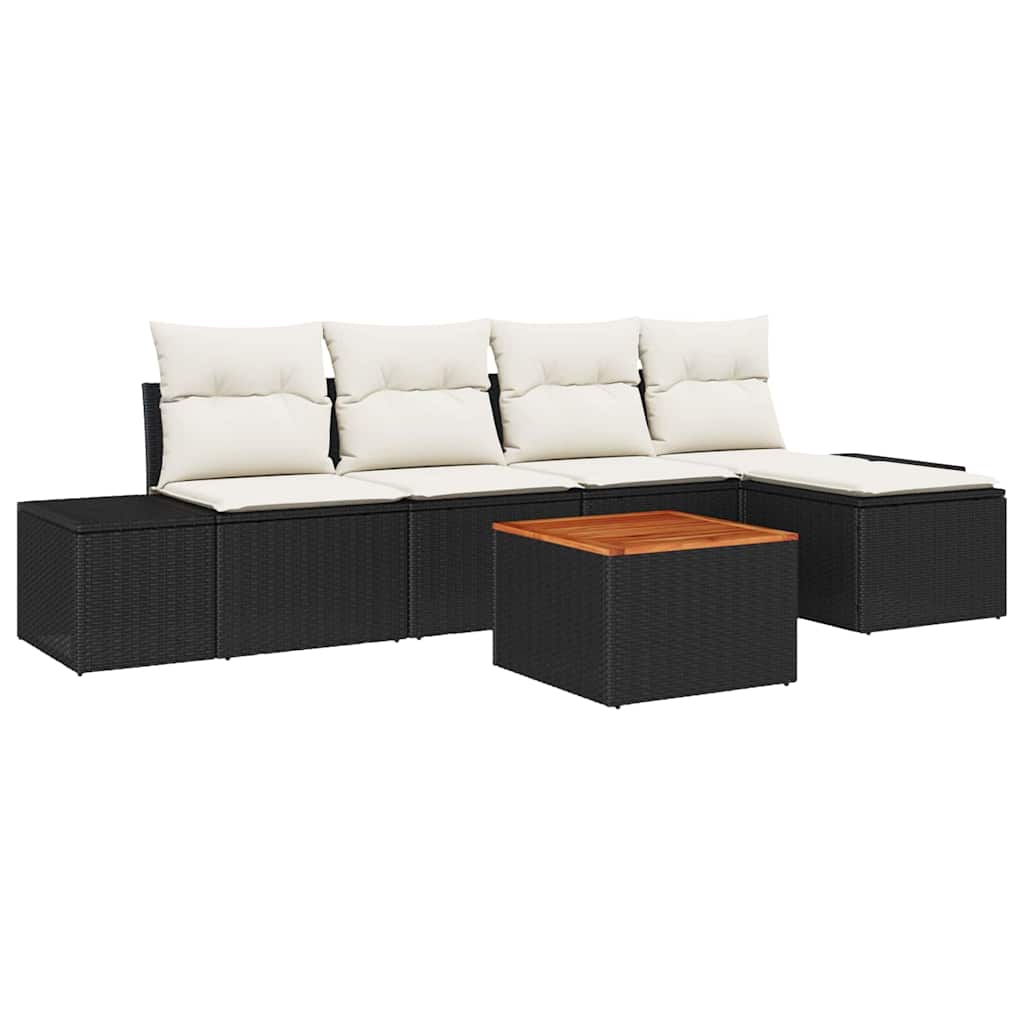Gartensofa-set mit Speicher 6 pcs Schwarz und Creme Poly-Rattan