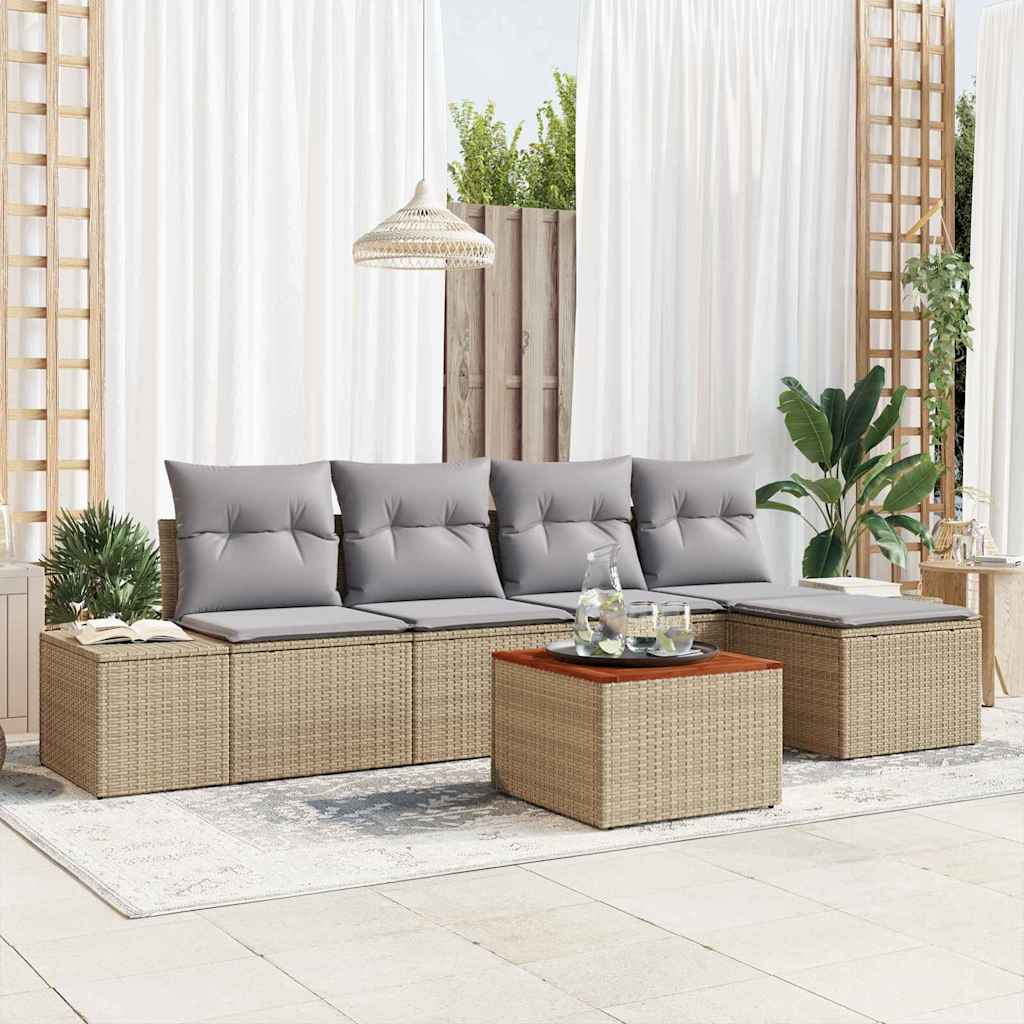 Gartensofa-set 6 pcs Beige und Hellgrau Poly-Rattan