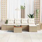 Gartensofa-set mit Speicher 6 pcs Beige und Creme Poly-Rattan