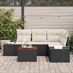 Gartensofa-set mit Speicher 5 pcs Schwarz und Creme Poly-Rattan
