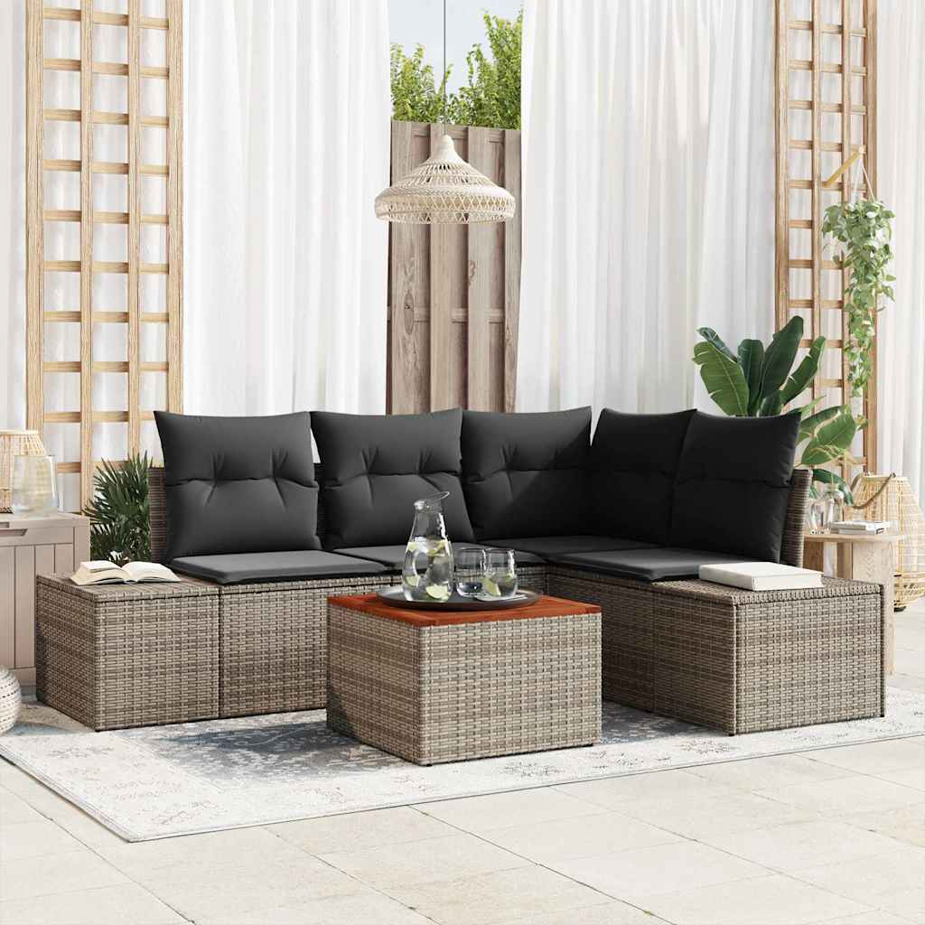 Gartensofa-set mit Speicher 5 pcs Grau Poly-Rattan