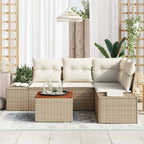 Gartensofa-set mit Speicher 5 pcs Beige und Creme Poly-Rattan