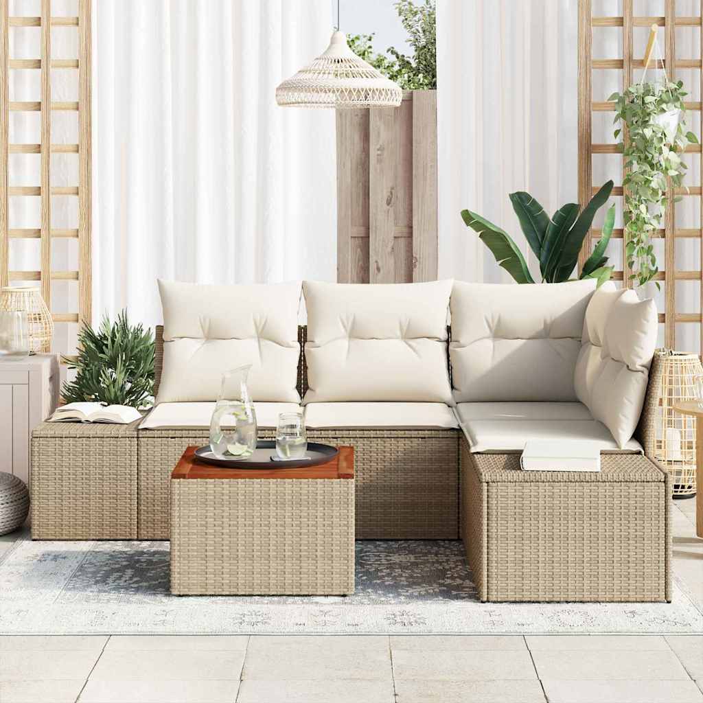 Gartensofa-set mit Speicher 5 pcs Beige und Creme Poly-Rattan
