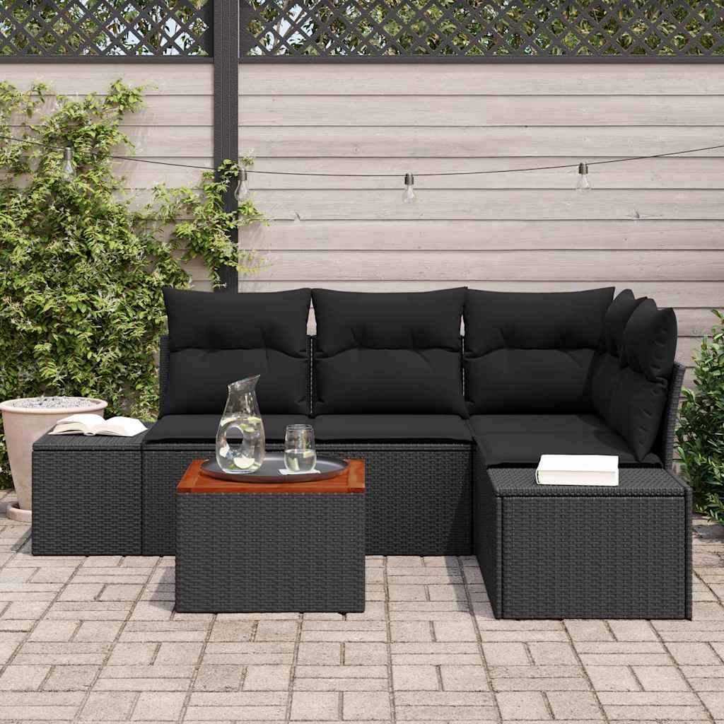 Gartensofa-set mit Speicher 5 pcs Schwarz Poly-Rattan