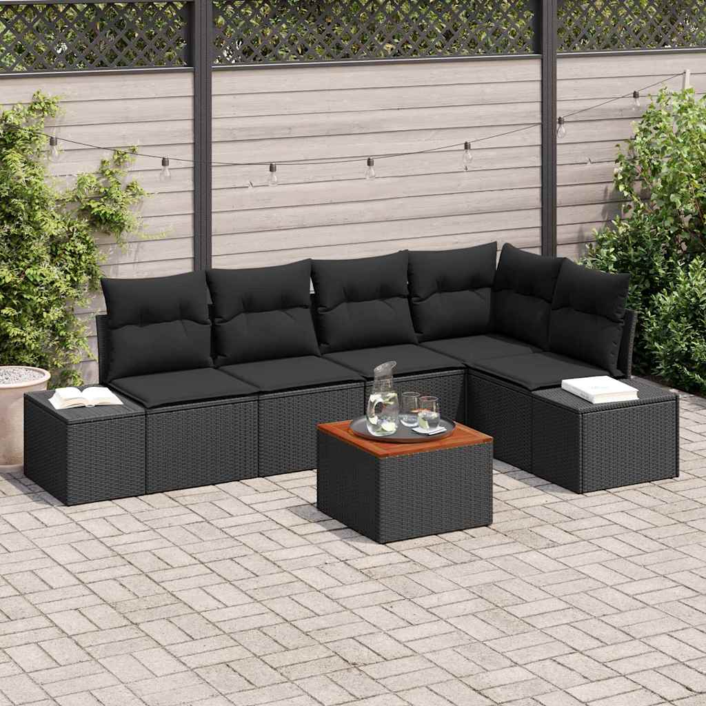 Gartensofa-set mit Speicher 6 pcs Schwarz Poly-Rattan
