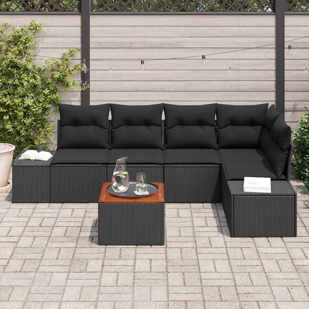 Gartensofa-set mit Speicher 6 pcs Schwarz Poly-Rattan
