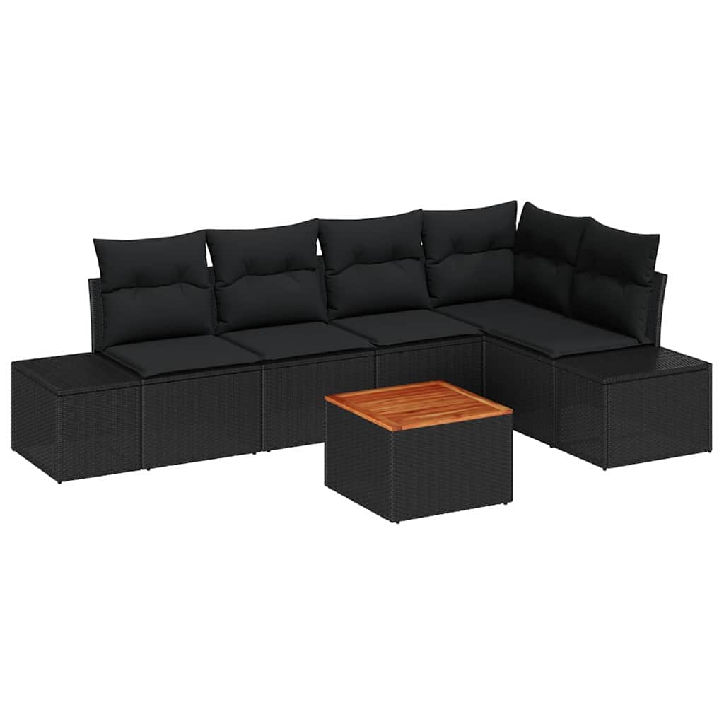 Gartensofa-set mit Speicher 6 pcs Schwarz Poly-Rattan