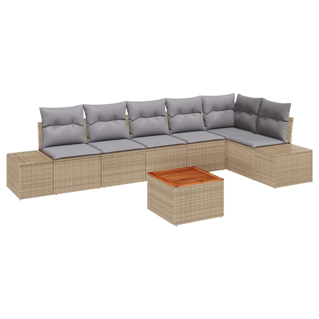 Gartensofa-set 7 pcs Beige und Hellgrau Poly-Rattan