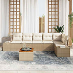 Gartensofa-set mit Speicher 7 pcs Beige und Creme Poly-Rattan