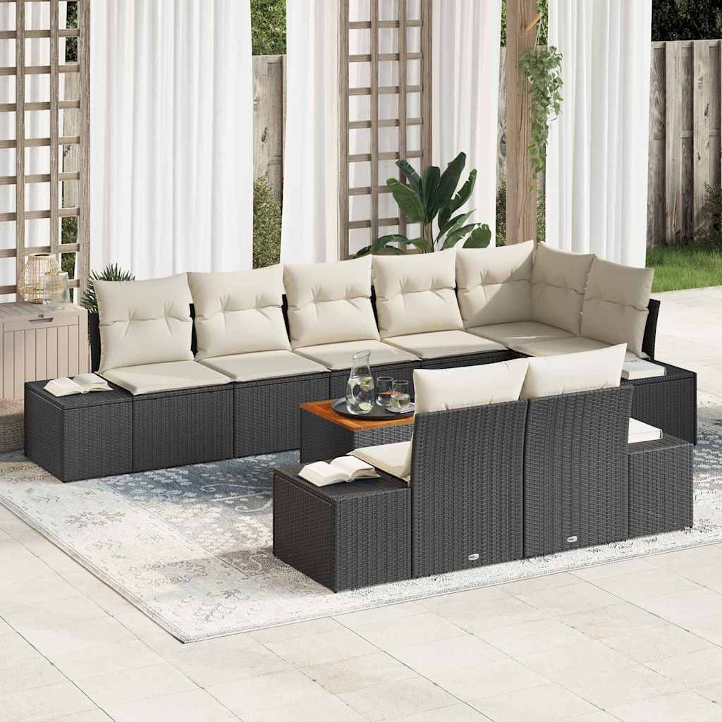 Garten-Sofa-Set mit Speicher 9 pcs Schwarz und Weiß