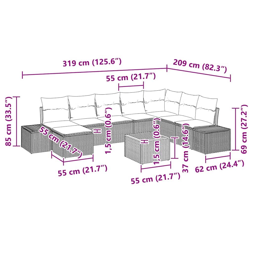Garten-Sofa-Set 9 pcs Beige und Hellgrau