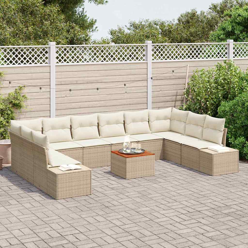 Garten-Sofa-Set mit Speicher 11 pcs Beige und Weiß