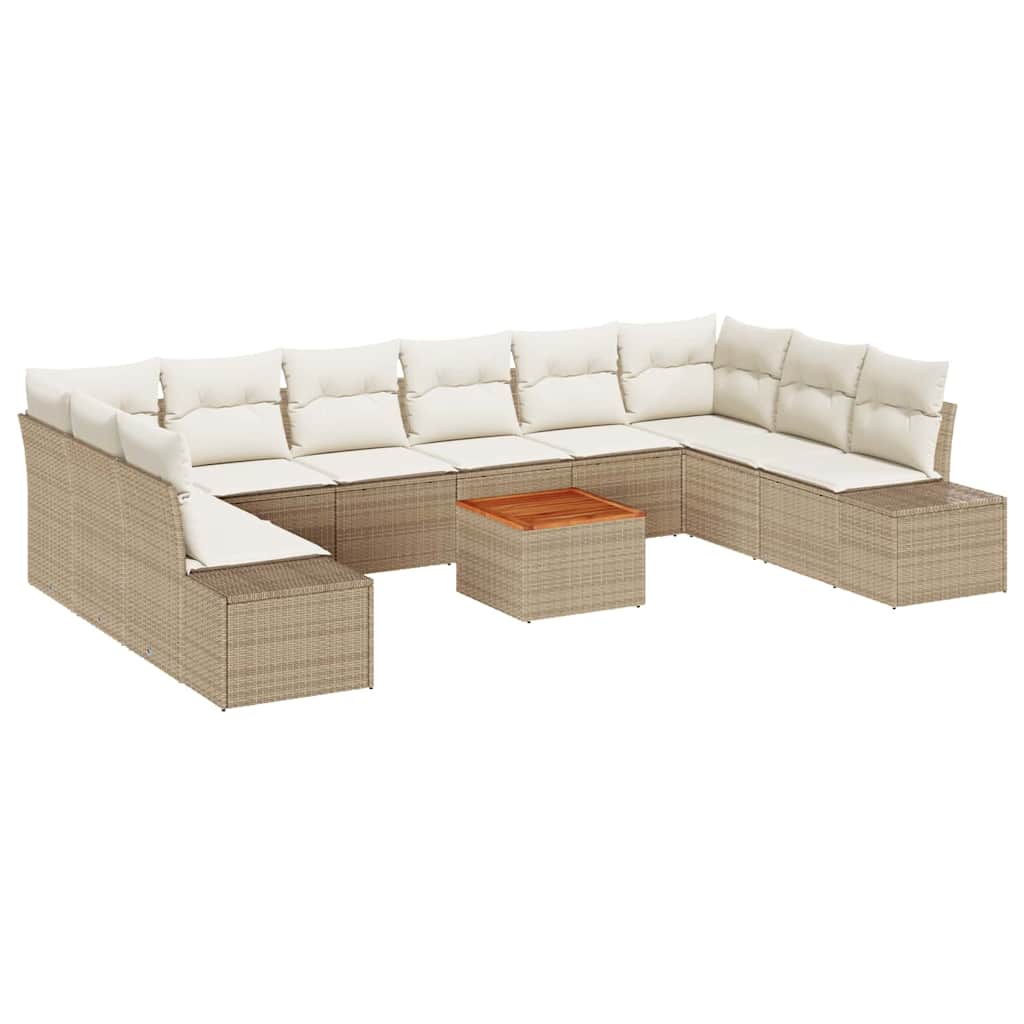 Garten-Sofa-Set mit Speicher 11 pcs Beige und Weiß