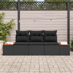 Garten-Sofa-Set mit Speicher 3 pcs Schwarz Poly Rattan