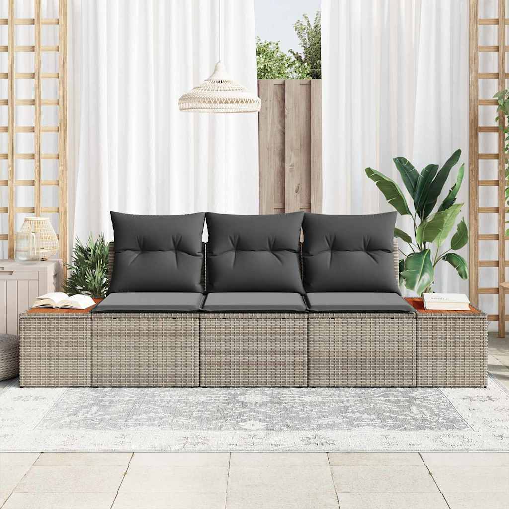 Garten-Sofa-Set mit Speicher 3 pcs Grau Poly Rattan
