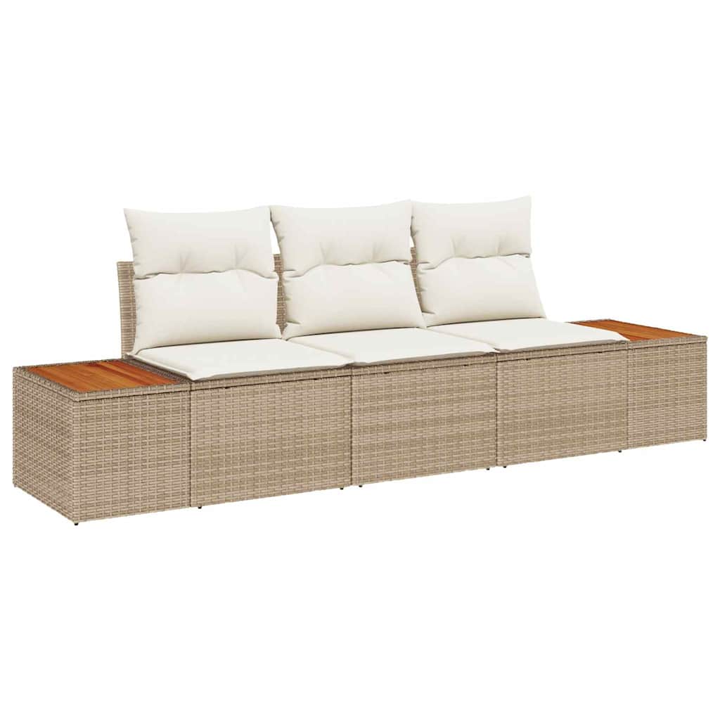 Garten-Sofa-Set mit Speicher 3 pcs Beige und Creme Poly Rattan