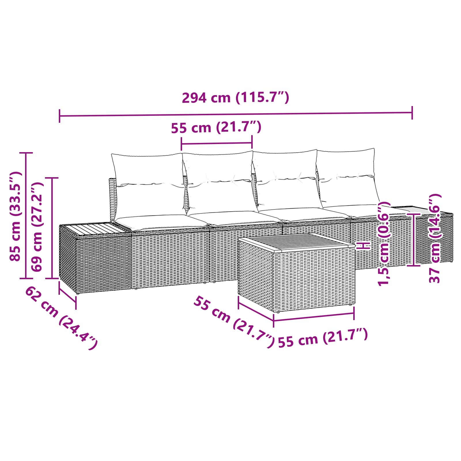 Garten-Sofa-Set mit Kissen 5 pcs Schwarz Poly Rattan