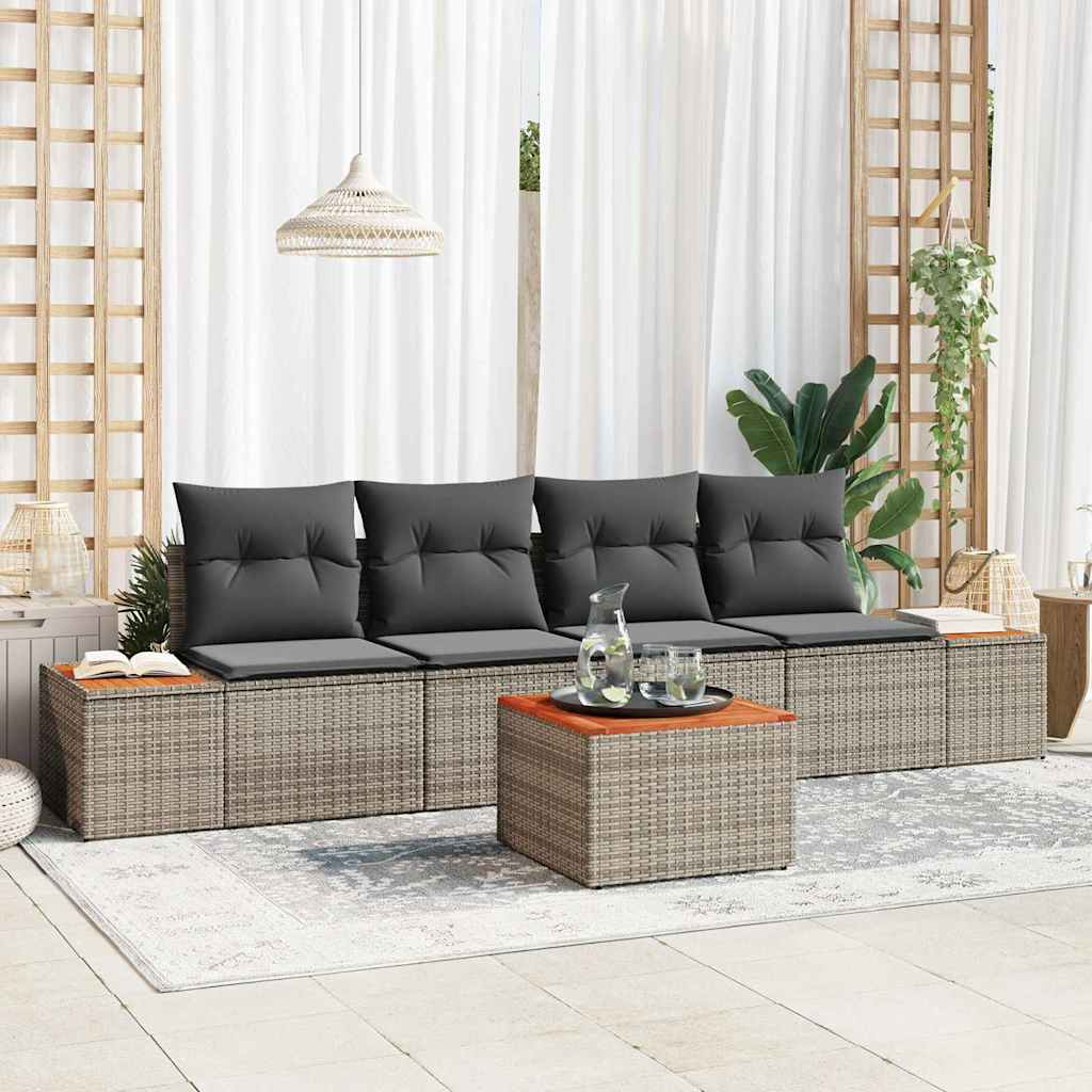 Garten-Sofa-Set mit Kissen mit Speicher 5 pcs Grau Poly Rattan