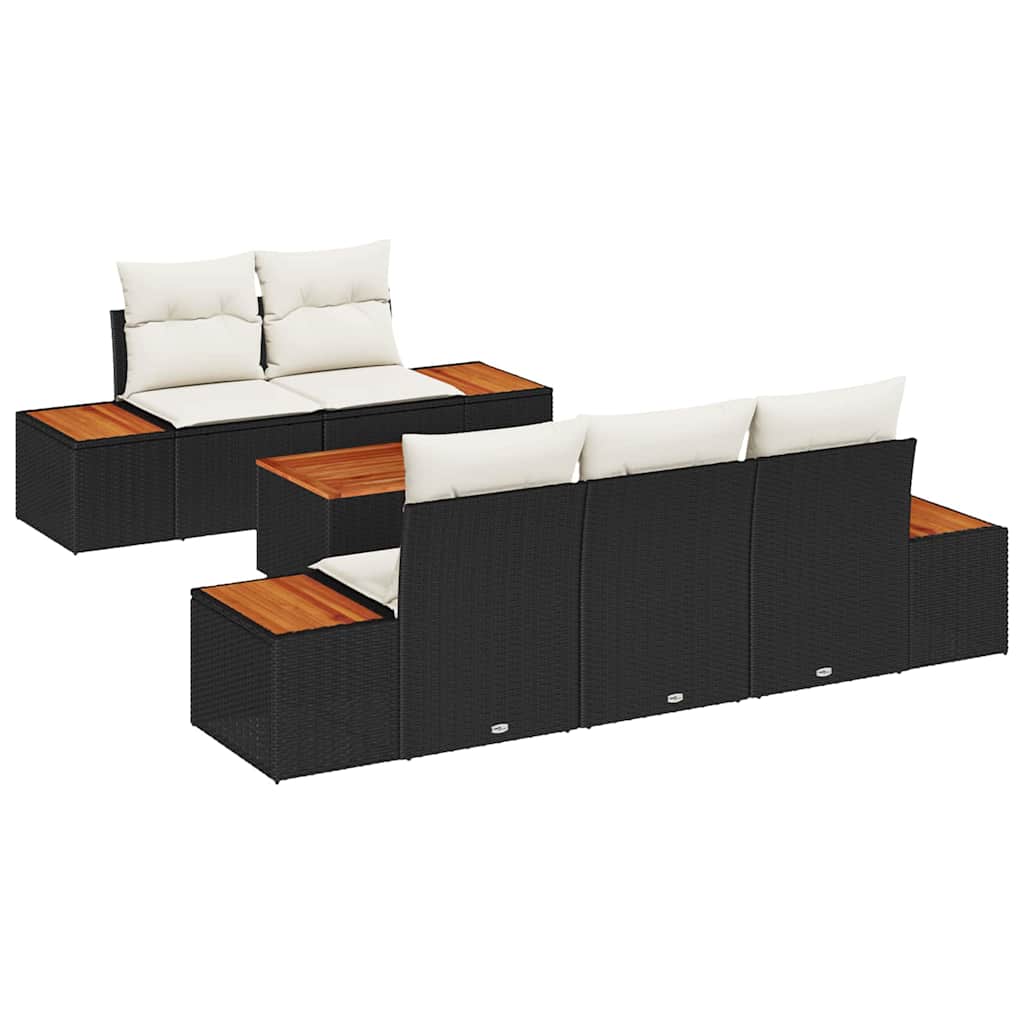 Garten-Sofa-Set mit Speicher 6 pcs Schwarz Poly Rattan