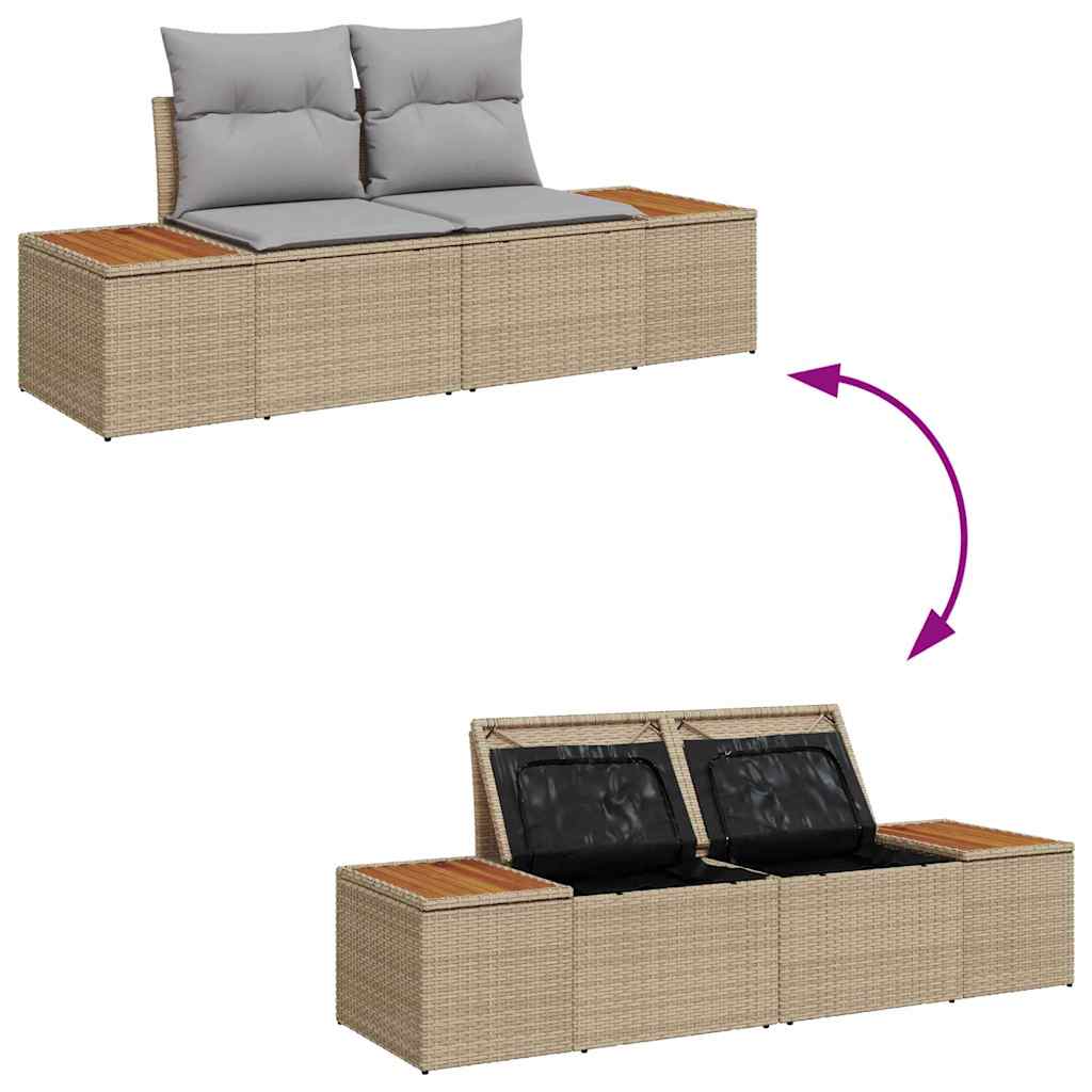 Garten-Sofa-Set mit Kissen mit Speicher 6 pcs Beige Poly Rattan