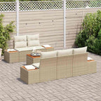 Garten-Sofa-Set mit Speicher 6 pcs Beige Poly Rattan