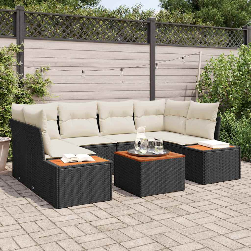 Garten-Sofa-Set mit Speicher 7 pcs Schwarz Poly Rattan