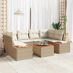 Garten-Sofa-Set mit Speicher 7 pcs Beige Poly Rattan